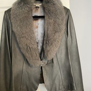 Designer Leather Fur trim jacket